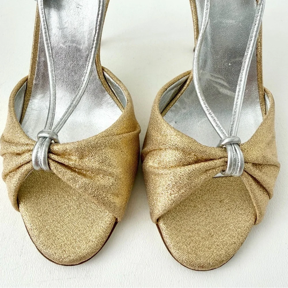PRADA | Vintage Gold & Silver Metallic Knot Heels Tortoise Stiletto 36.5